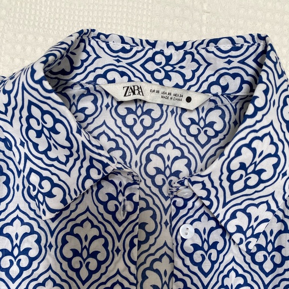 Front button closure Zara blue printed mini dress with collar size XS - Picture 5 of 7
